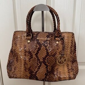Michael Kors Brown Snake Print Tote Bag